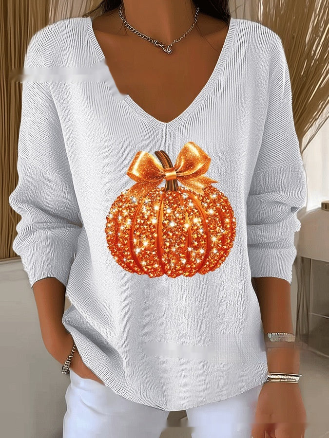 Florence Adair | Maple Leaf Print V-Neck Sweater For Women
