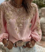 Isabelle Fontaine | Rose Embroidered Puff Sleeve Blouse For Women