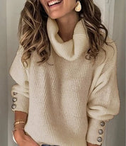 Genevieve Ashworth | Turtleneck Button-Cuff Knit Sweater For Women