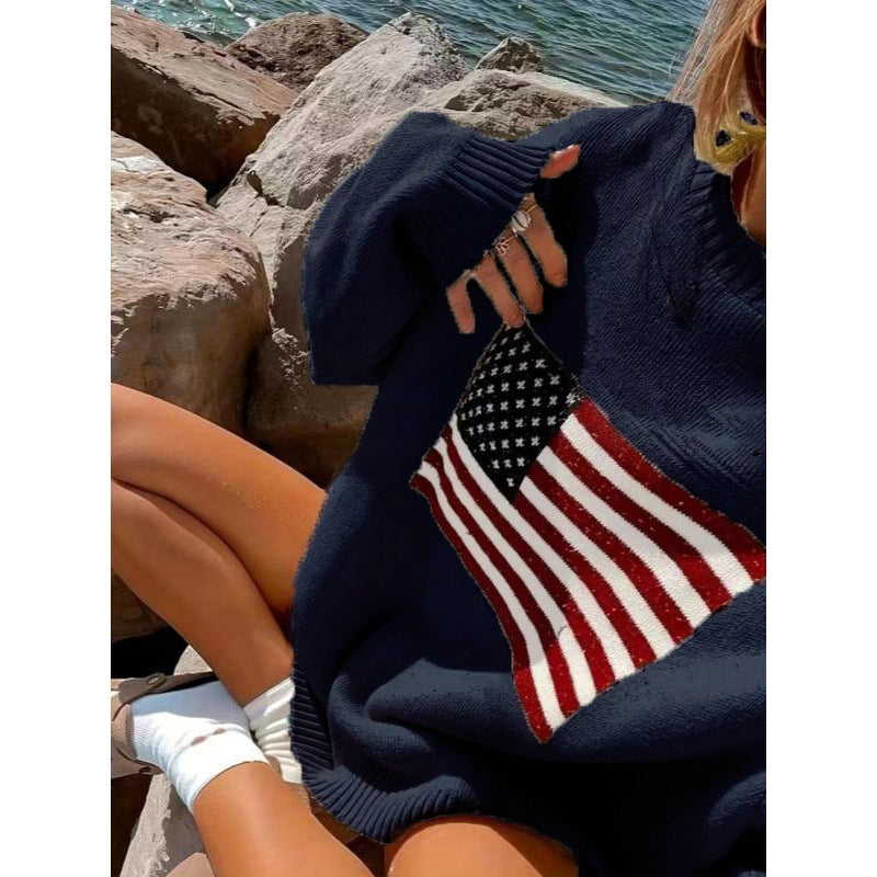 Tara Winsfield | American Flag Crew-Neck Pullover Sweater For Women