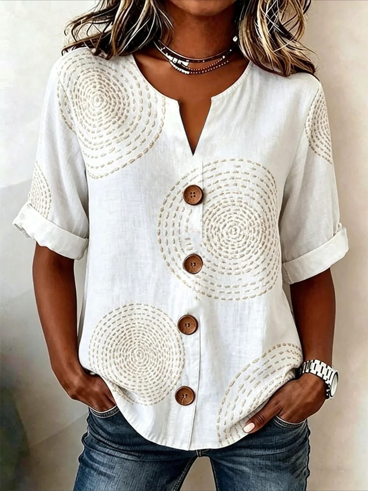 Antonella Marchese | Embroidered Floral Button-Up Blouse For Women