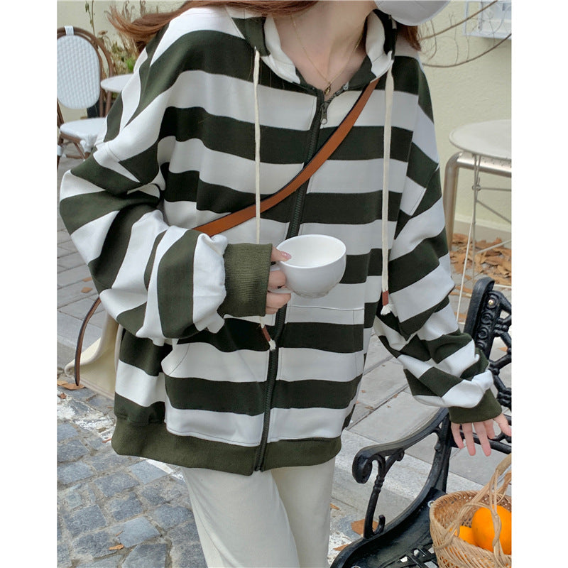 Florence Delacourt | Striped Zip-Up Hoodie For Women