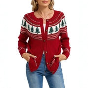 Eloise Fontaine | Christmas Tree Jacquard Sweater Cardigan For Women