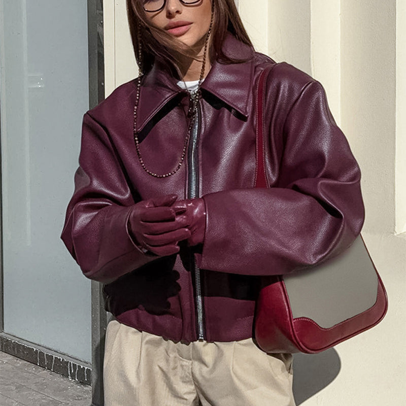 Gabrielle Montclair | Burgundy Leather Jacket For Women