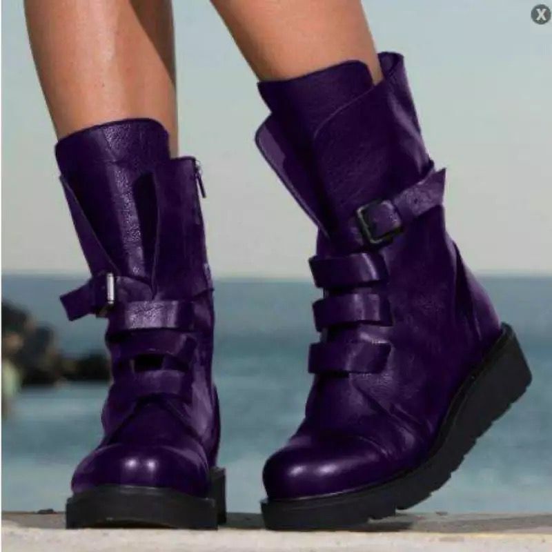 Isabelle Charron | Purple Chunky Combat Boots For Women