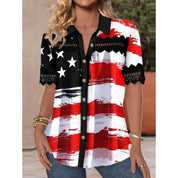 Renata Clearfield | American Flag Print Button-Down Shirt For Women