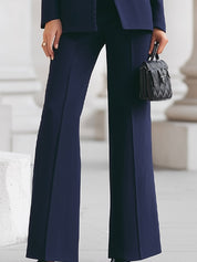 Eleanora Vantisse | Navy Blue Stand Collar Blazer & Wide Leg Pants Two-Piece Set
