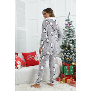 Cocoa Cuddle | Grey Penguin Print Christmas Pyjamas For Women