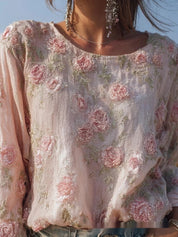Aurora Delvigne | Rose-Embroidered Bohemian Blouse For Women