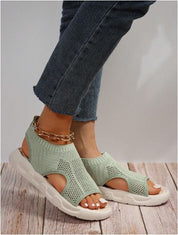 Elspeth Carrington | Cream Knit Platform Open Toe Slip-On Sandals