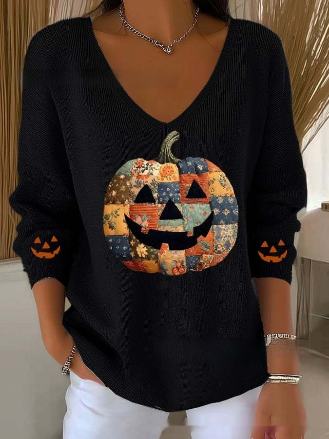 Florence Adair | Maple Leaf Print V-Neck Sweater For Women
