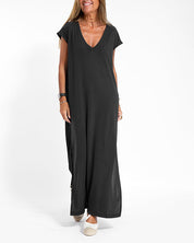 Margeline Vossclair | Coral V-Neck Side Slit Maxi Dress
