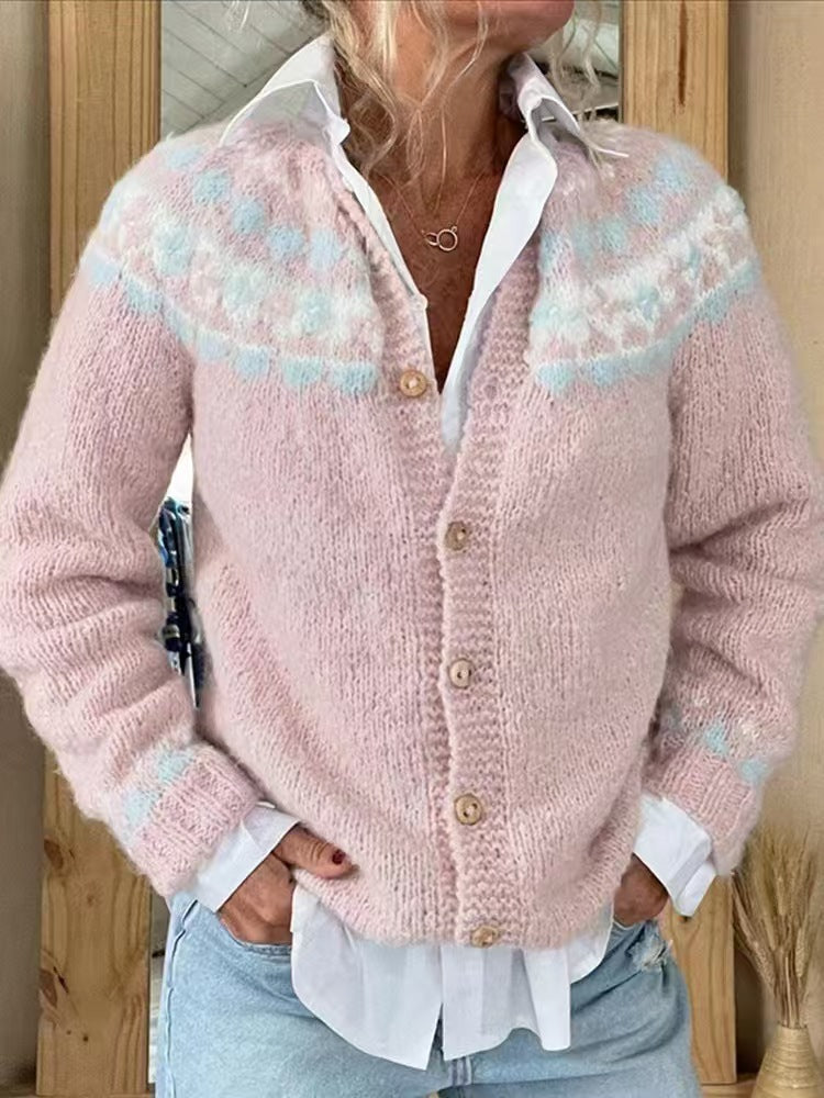 Anouk Beaulieu | Color-Block Fair Isle Knit Cardigan For Women