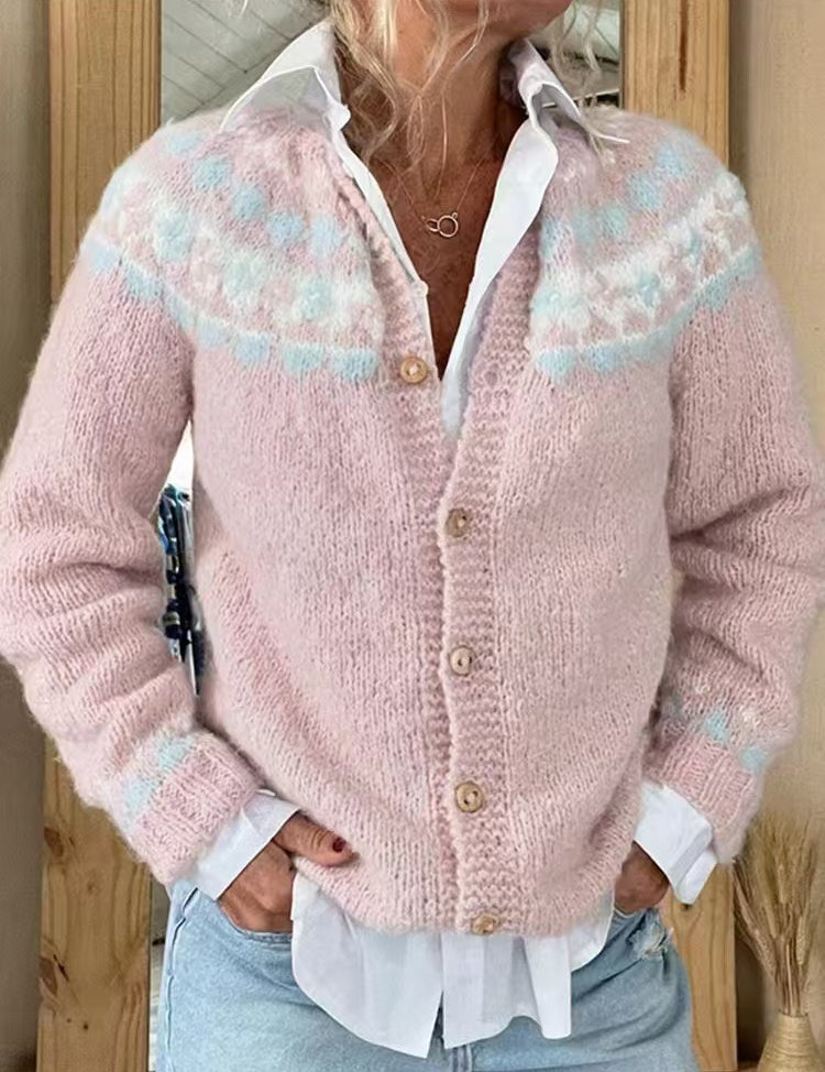 Anouk Beaulieu | Color-Block Fair Isle Knit Cardigan For Women