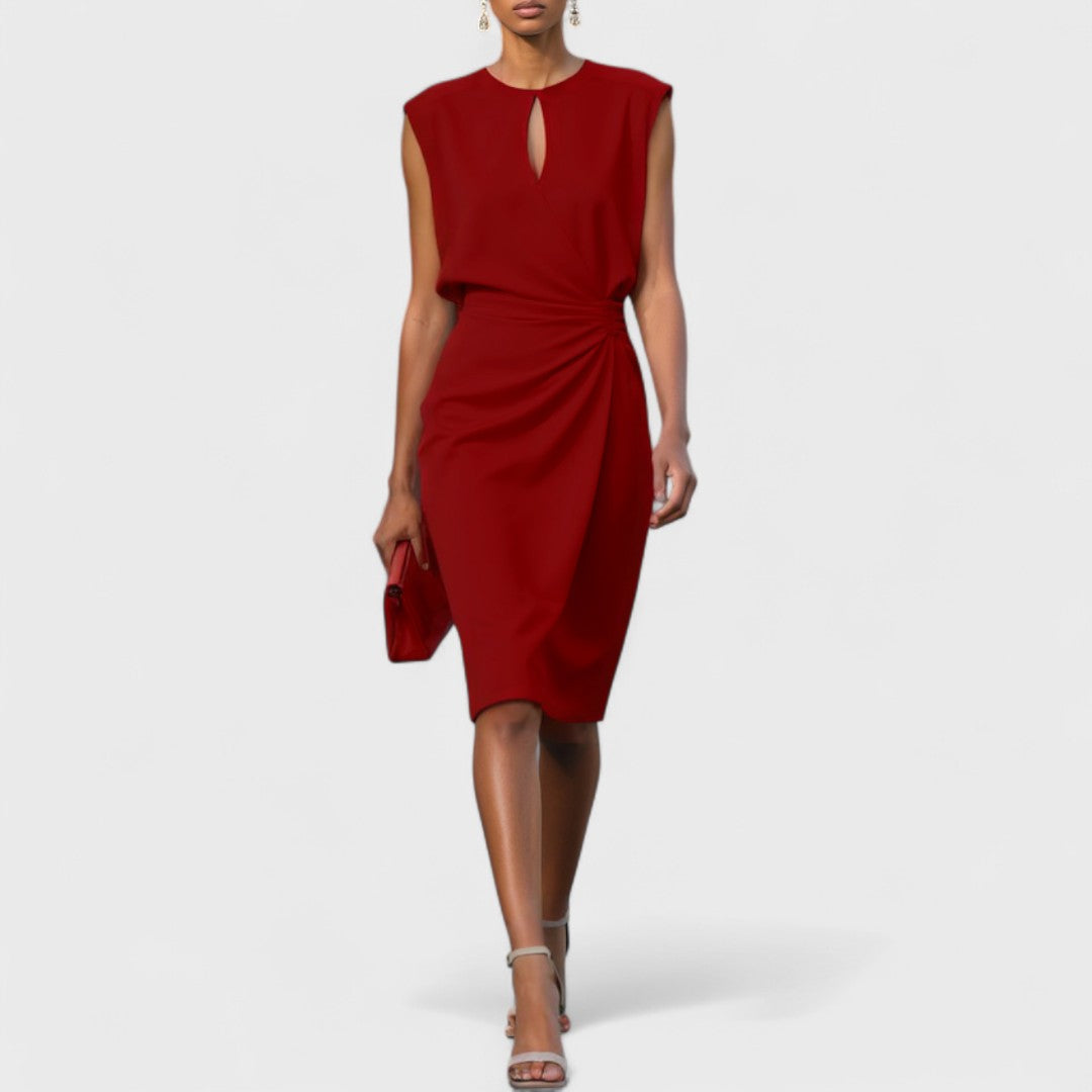 Elaine Duvoisin | Light Blue Sleeveless Ruched Midi Dress