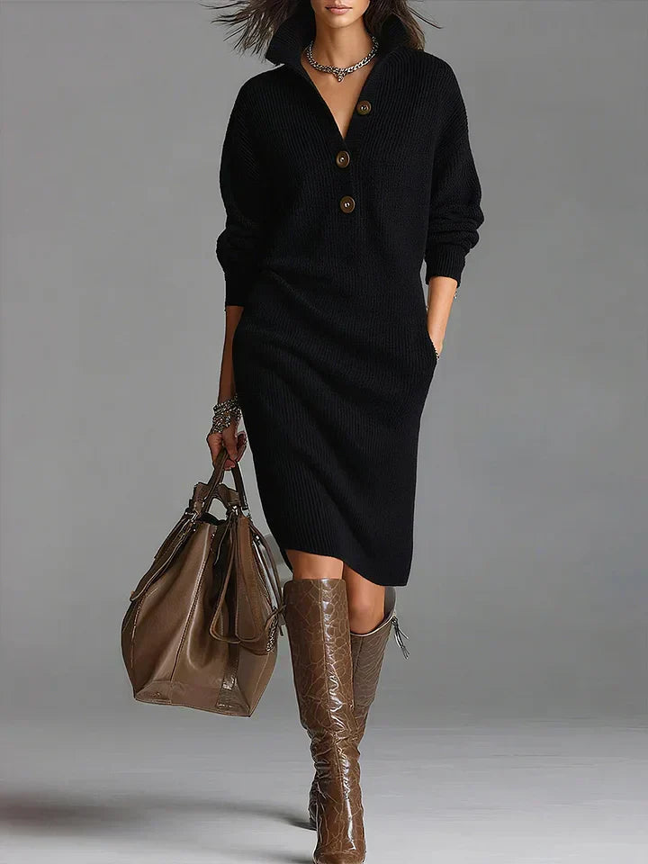 Fleurette Castillon | Yellow Knit Midi Sweater Dress