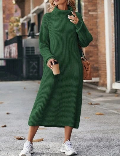 Isabelle Moreau | Turtleneck Knit Sweater Maxi Dress For Women