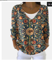 Elara Bloomfield | Printed Button-Up Knit Cardigan For Women