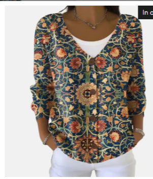 Elara Bloomfield | Printed Button-Up Knit Cardigan For Women