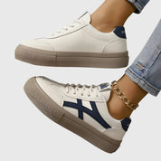 Vittoria Blanchard | White & Navy Lace-Up Platform Sneakers