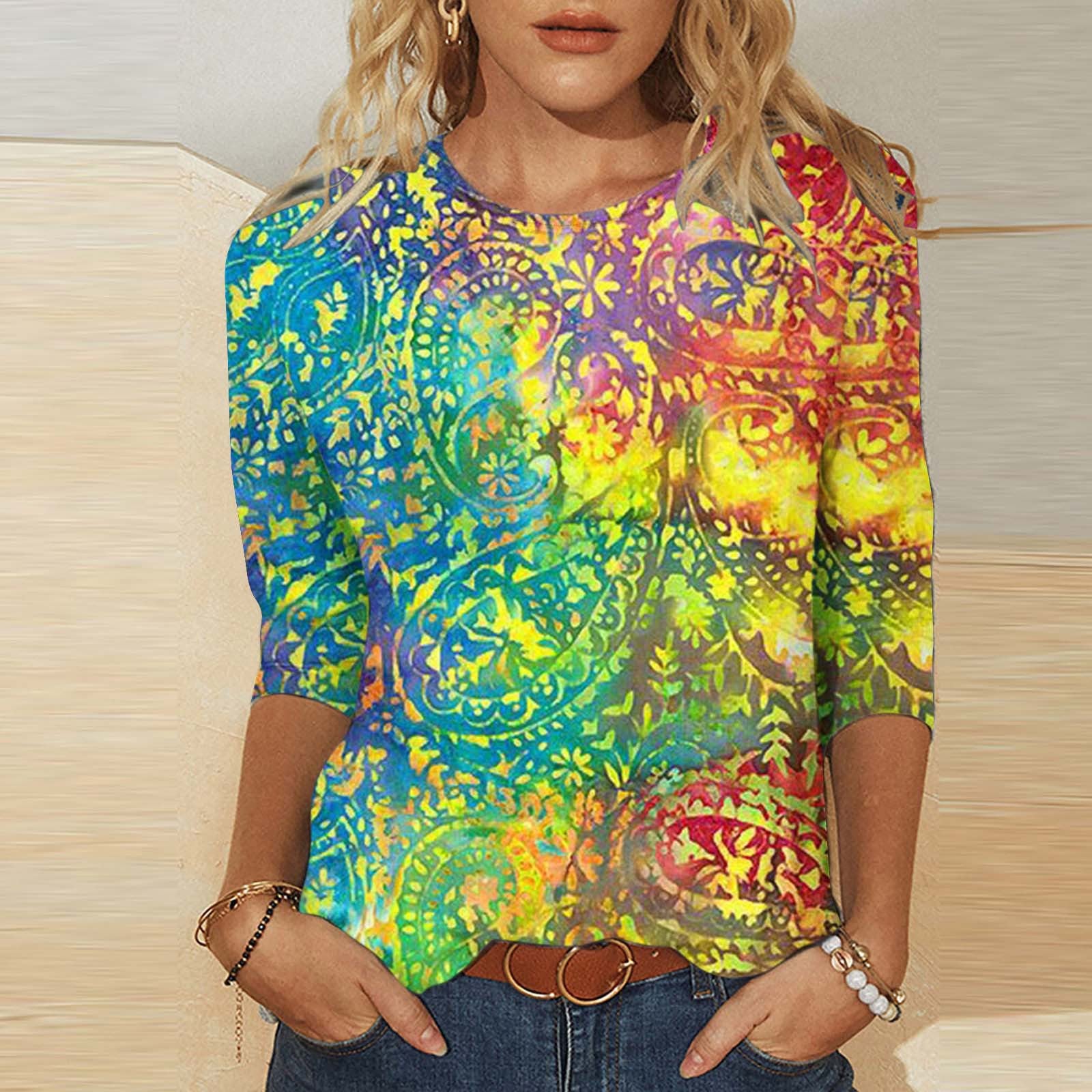 Colette Marchand | Paisley Print 3/4 Sleeve Top For Women