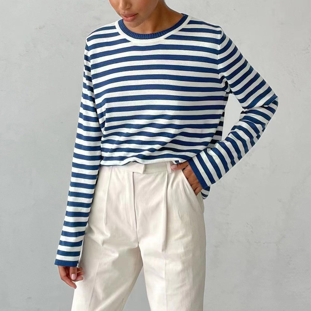 Josephine Delacourt | Striped Knit Long Sleeve Sweater For Women