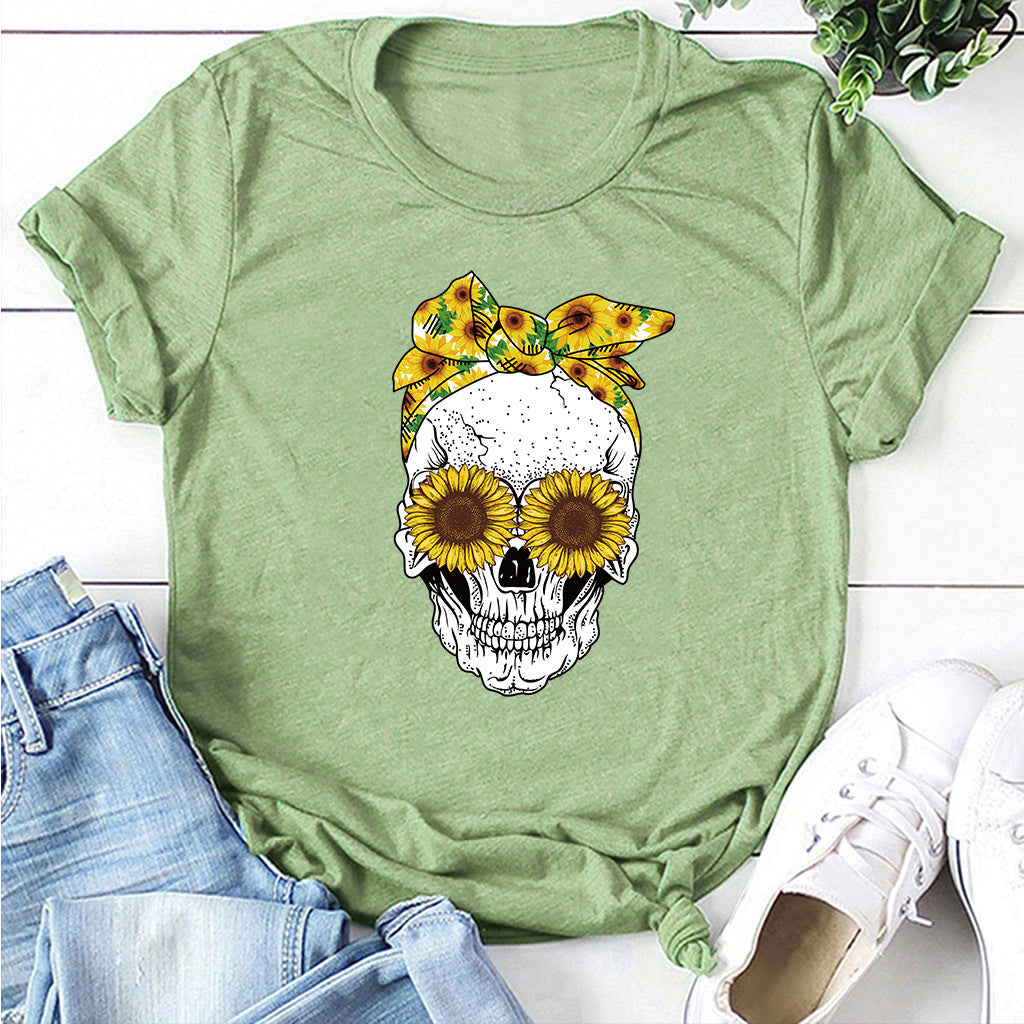 Miss Spooky | Sunflower Skull Halloween T-Shirt For Women
