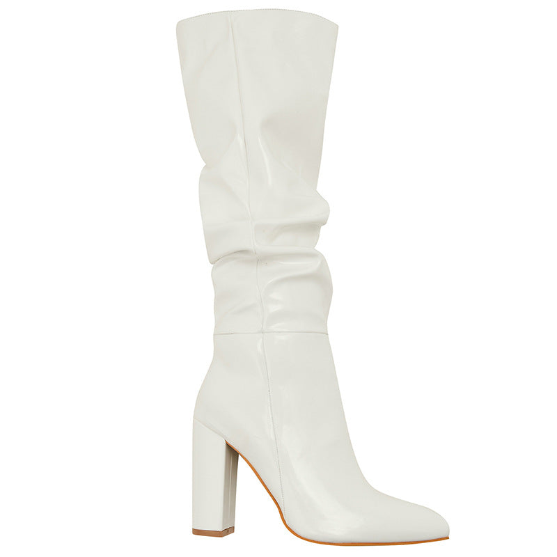 Camille Dubreuil | Patent Leather Chunky Heel Knee-High Boots For Women