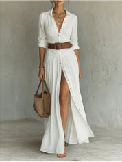 Elaine Trentwood | Button-Down V-Neck Maxi Dress For Women