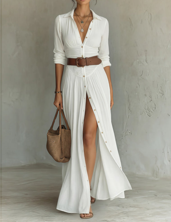 Elaine Trentwood | Button-Down V-Neck Maxi Dress For Women