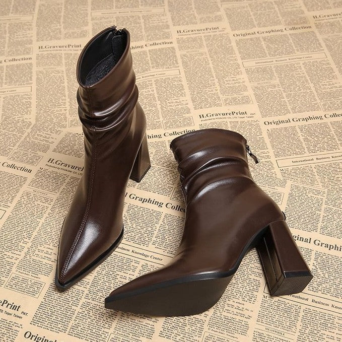 Coralie Duchamp | Pointed Toe Ankle Boots With Chunky Heel For Women