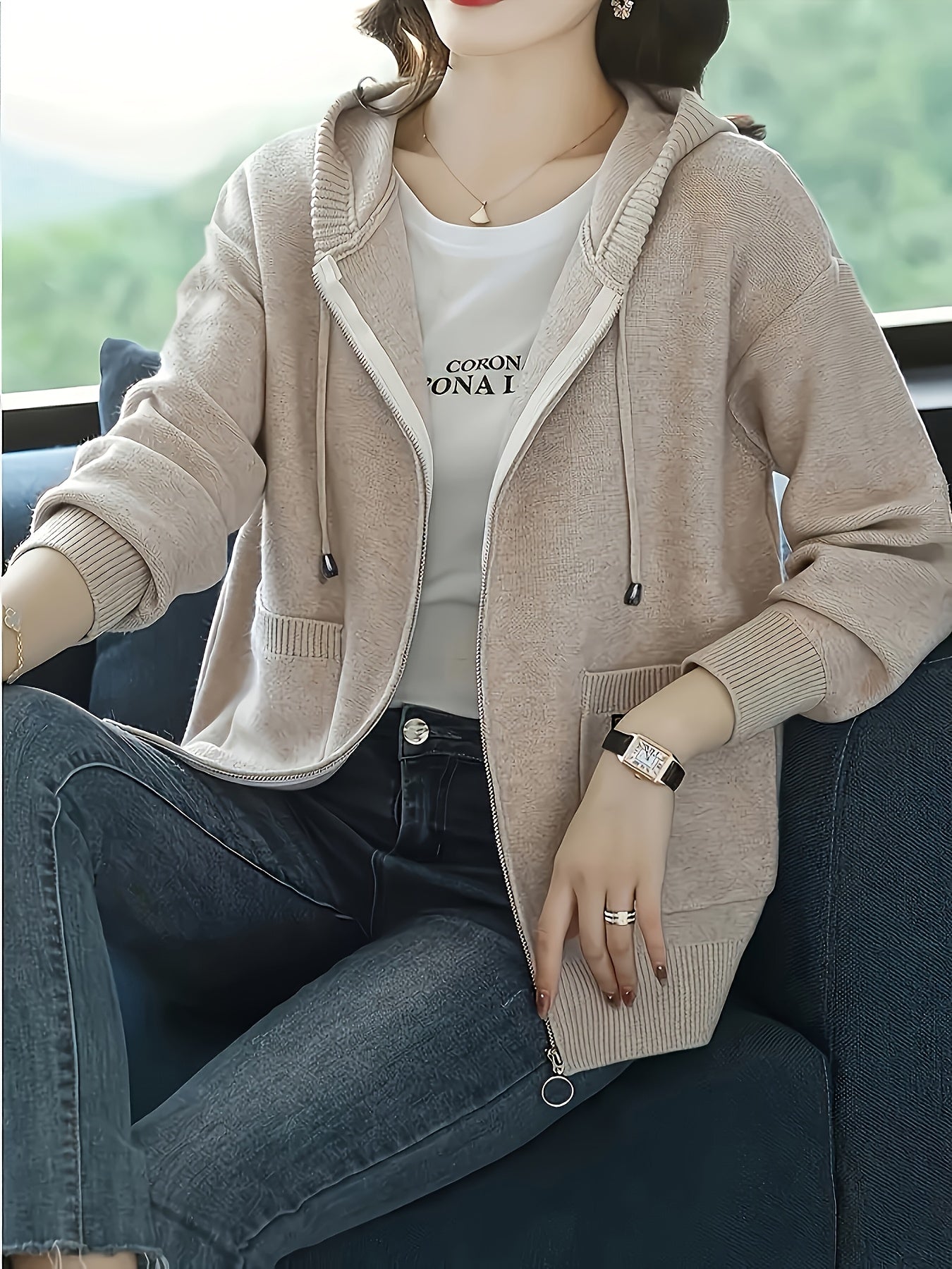 Marceline Dupraz | Cozy Zip-Up Hooded Sweater For Women
