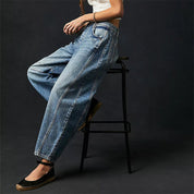 Margeline Ashcroft | High-Rise Barrel Leg Jeans in Light Acid-Wash Denim