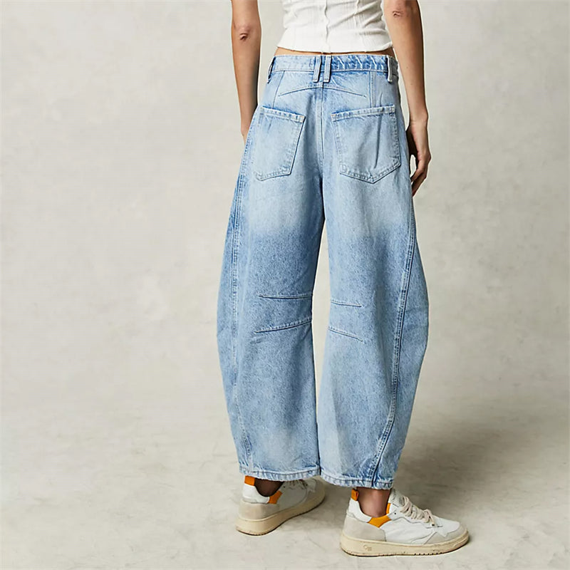 Margeline Ashcroft | High-Rise Barrel Leg Jeans in Light Acid-Wash Denim