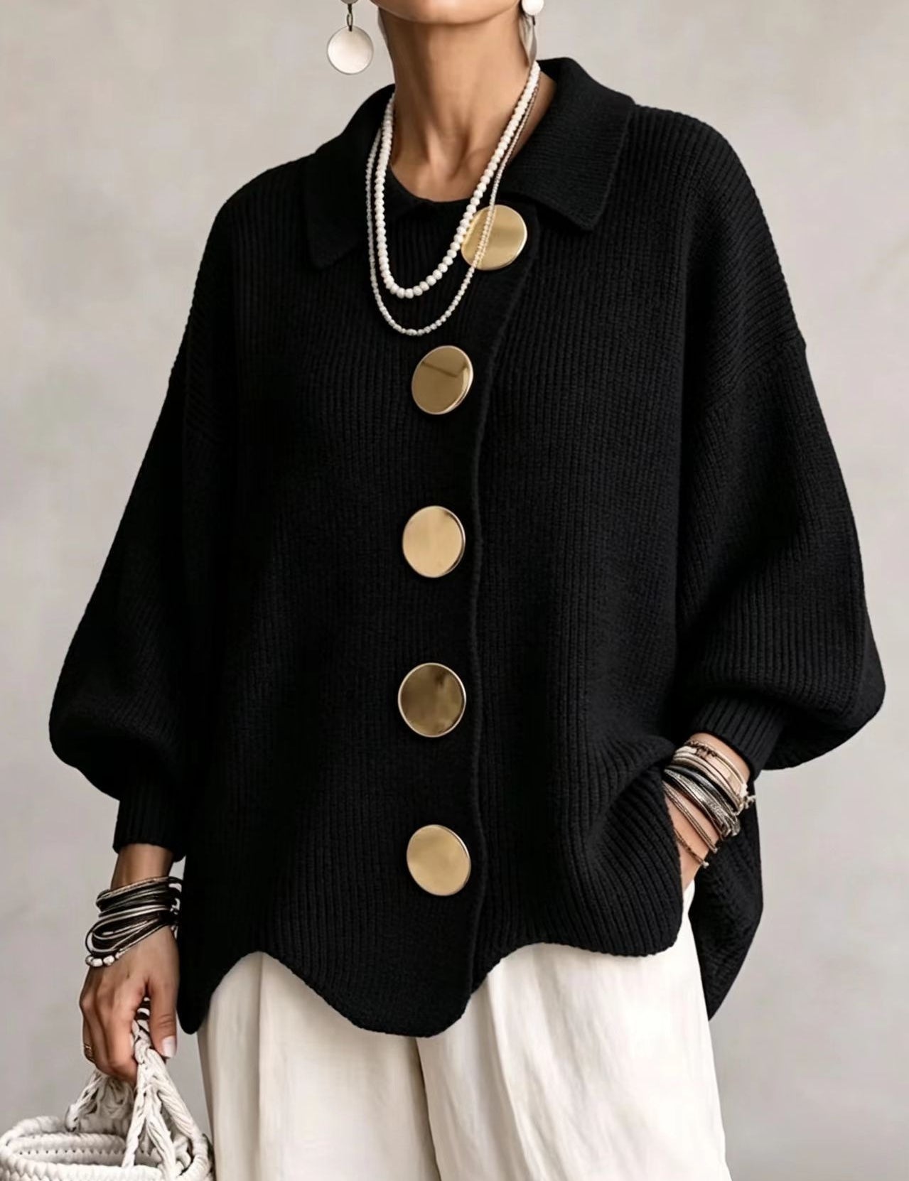 Gentry Colewood | Scalloped Hem Collared Button Cardigan For Women