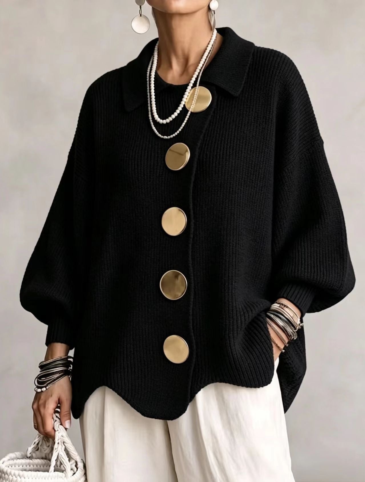 Gentry Colewood | Scalloped Hem Collared Button Cardigan For Women