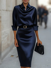 Yara Wickhurst | Satin Cowl Neck Party Midi Dress For Women (Christmas / NYE)