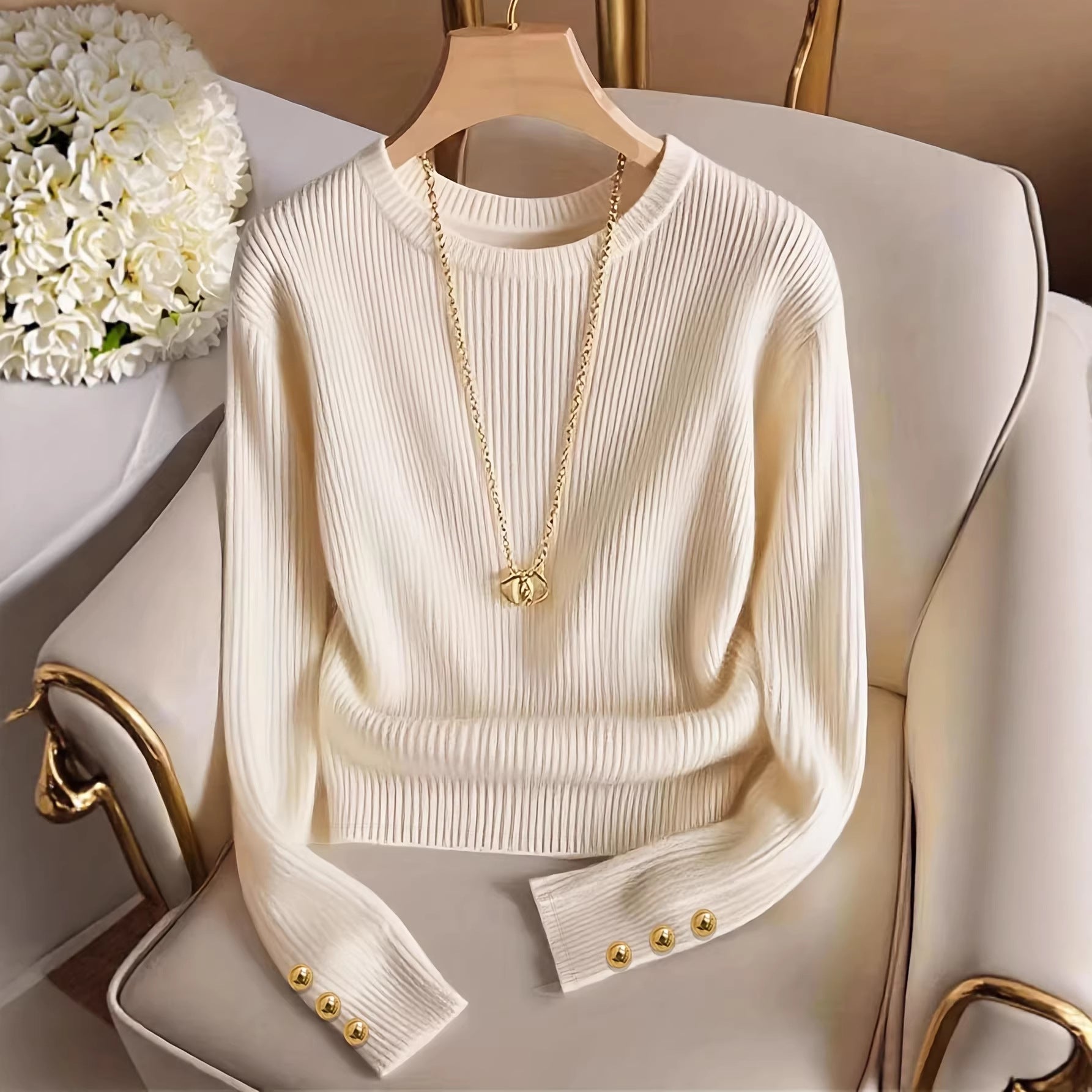 Juliette Rambeau | Ribbed Knit Long-Sleeve Sweater For Women