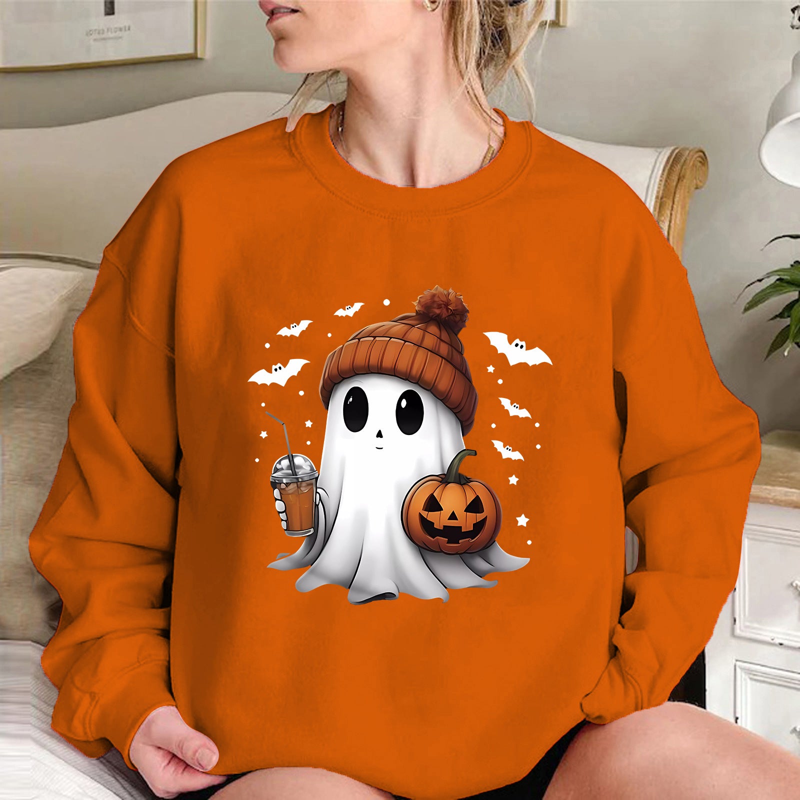 Rosamund Kingsley | Halloween Ghost Print Sweatshirt For Women