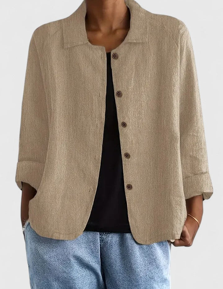Théodora Wentbridge | Pink Linen-Blend Button-Front Shirt