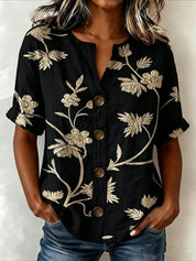 Antonella Marchese | Embroidered Floral Button-Up Blouse For Women