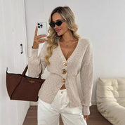 Simone Delacourt | V-Neck Button-Up Knit Cardigan For Women
