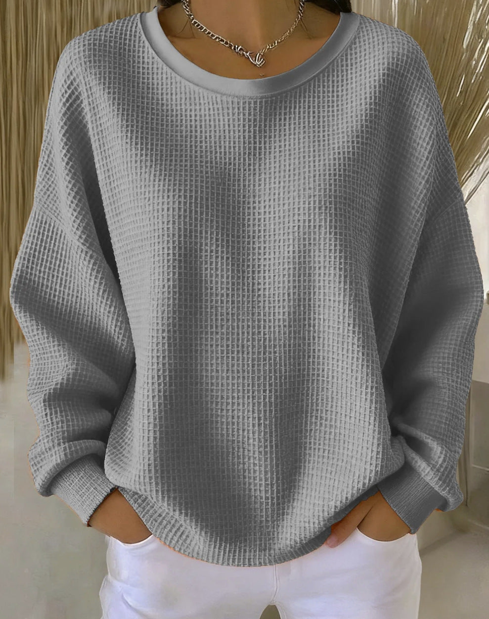 Nadia Brennan | Waffle Knit Oversized Pullover Sweatshirt For Women