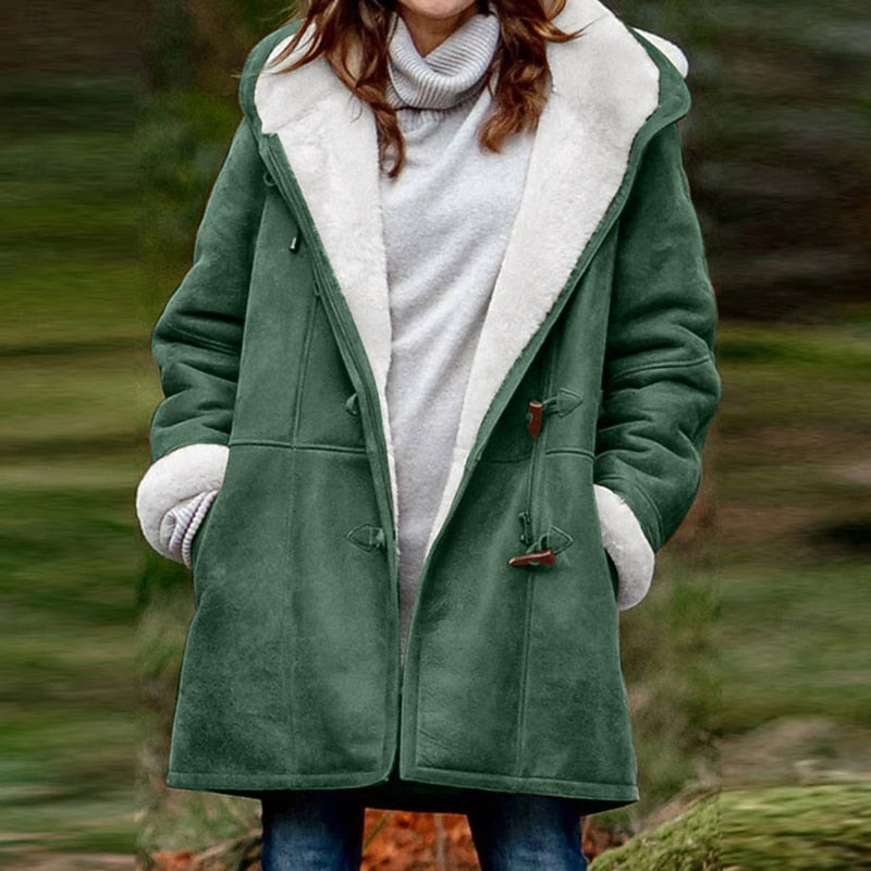 Delphine Castagno | Faux Shearling Hooded Winter Coat For Women