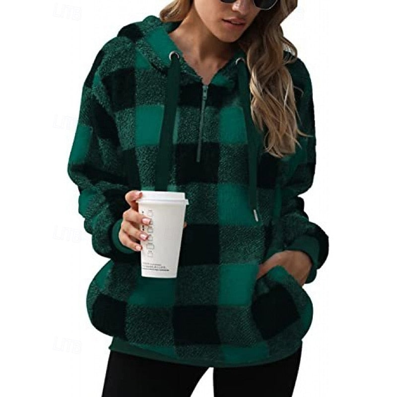Colette Alddale | Cozy Quarter-Zip Checkered Hoodie For Women