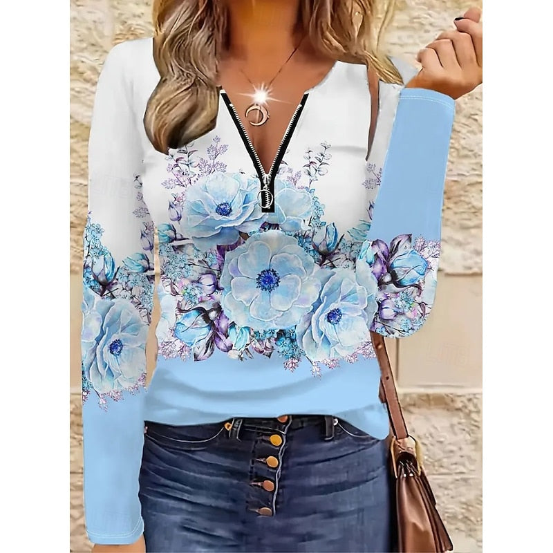 Isadora Fontanel | Floral Quarter-Zip Long Sleeve Top For Women
