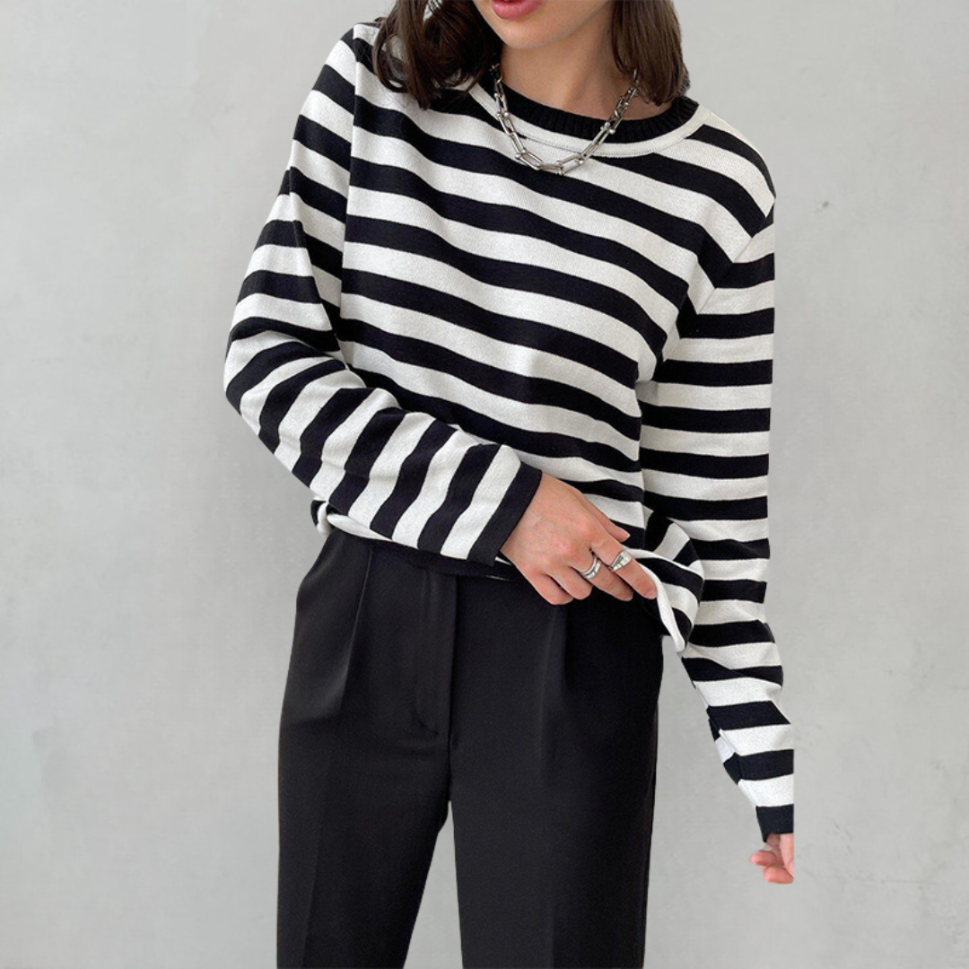 Marlowe Sinclair | Navy & White Striped Long-Sleeve Knit Top