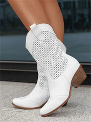 Celestine Fairbrook | Tan Suede Perforated Western Cowboy Boots