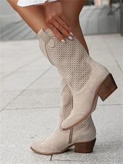Celestine Fairbrook | Tan Suede Perforated Western Cowboy Boots