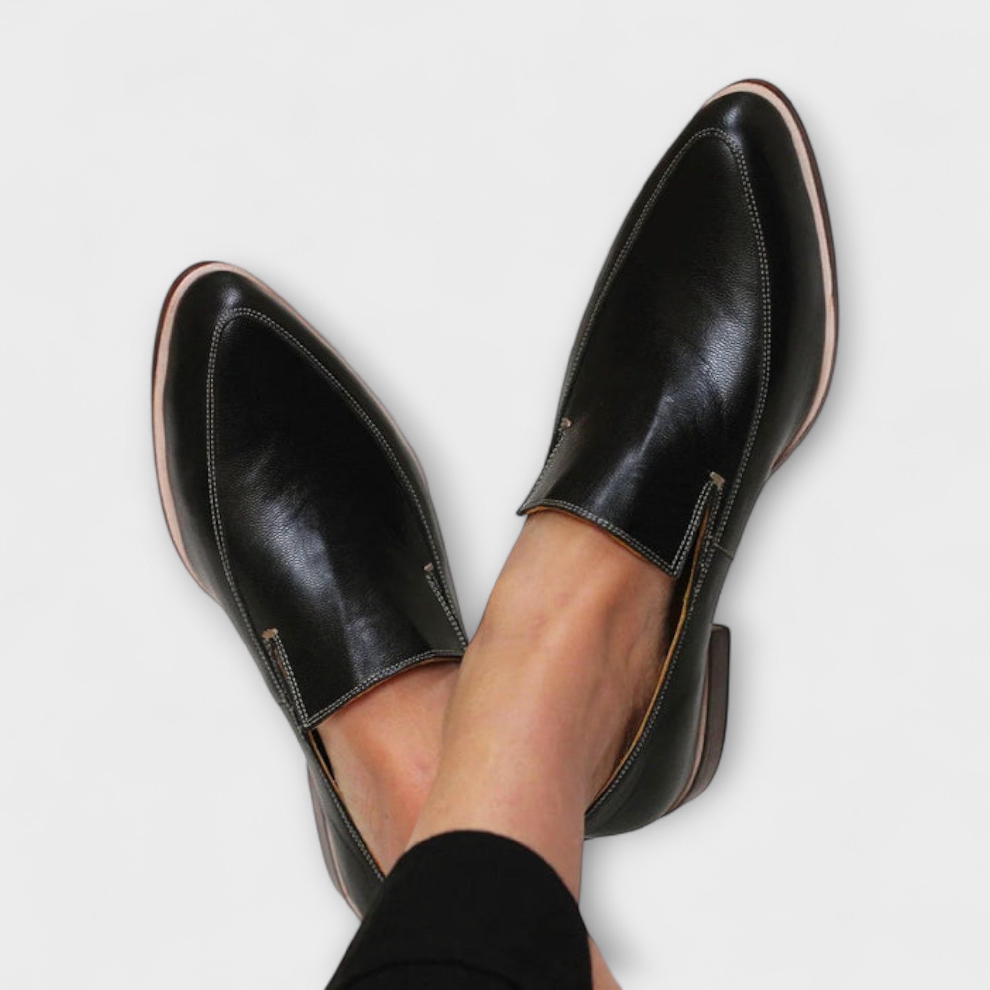 Beatrix Langford | Black Pointed-Toe Leather Loafers